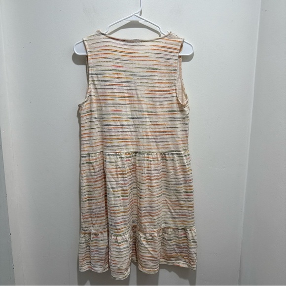 LOFT Womens Stripe Ivory Button Flounce Tier  Dress Medium - Picture 5 of 7